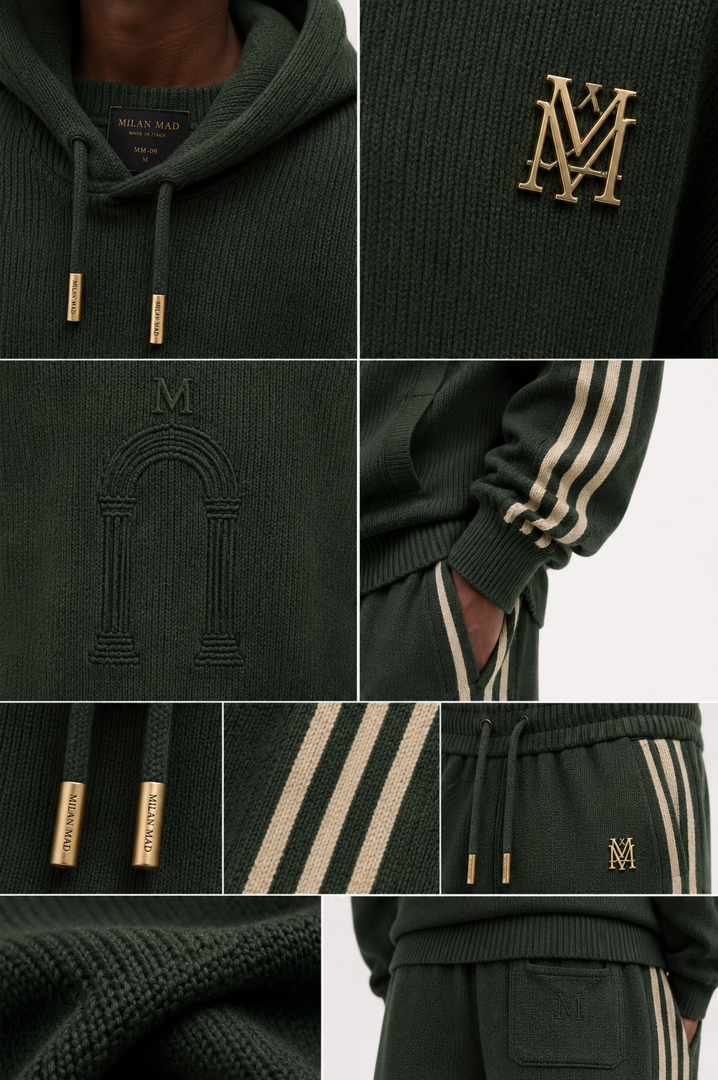 Palazzo Striped Cashmere Jogger Set — Verde Oliva — view 4