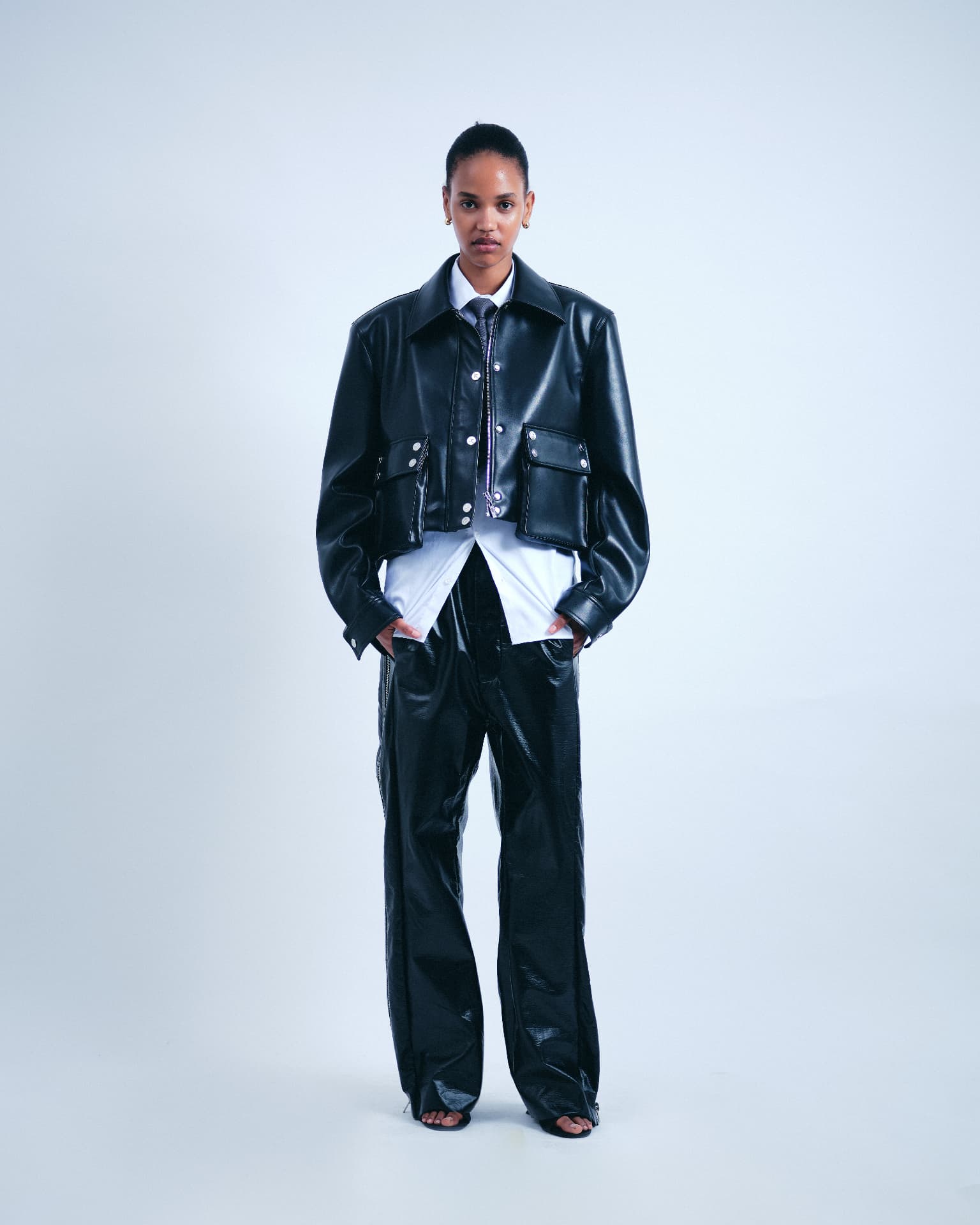 Nera Cropped Leather Jacket — view 3