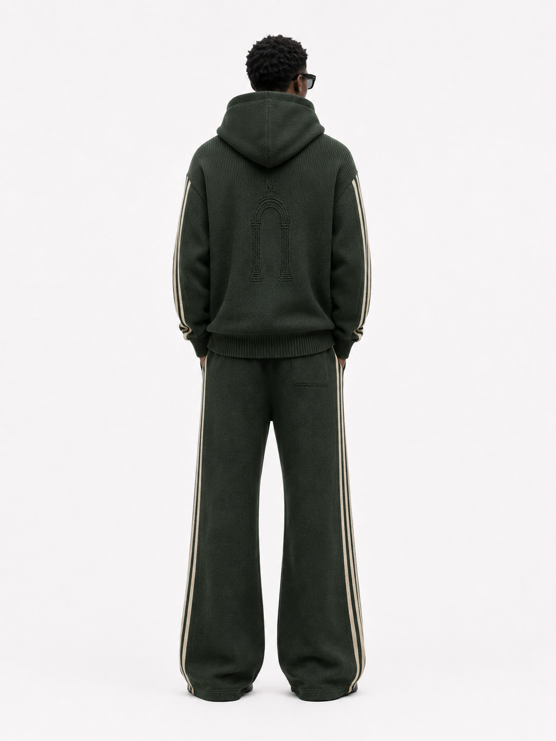 Palazzo Striped Cashmere Jogger Set — Verde Oliva — view 2